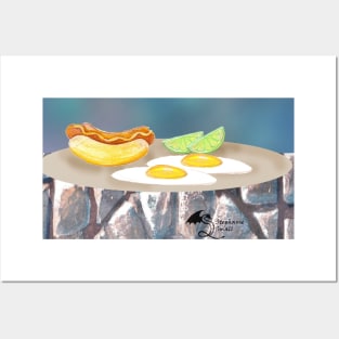 Hot dog eggs breakfast lime food plate delicious tasty yummy good delicacy cook chef Posters and Art